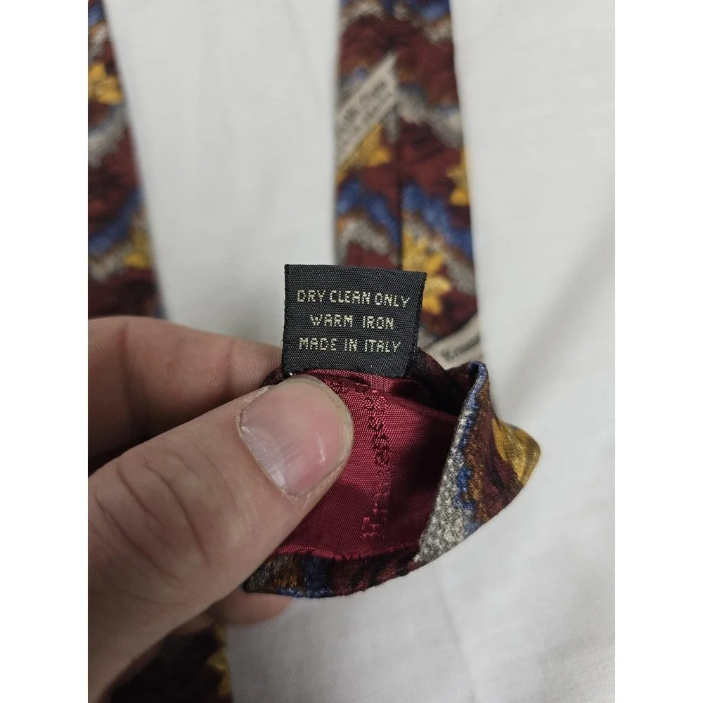 Ermenegildo Zegna Tie Mens One‎ Size Red Gold Silk Floral Zigzag Made Italy